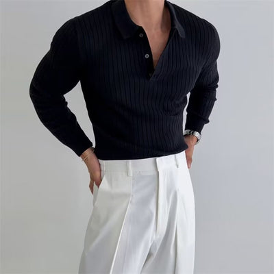 Men's Knitted Long Sleeve Polo