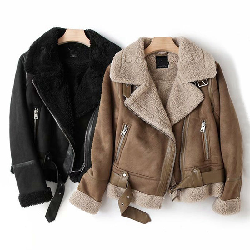 Women's Winter Wool Sued Biker Coat