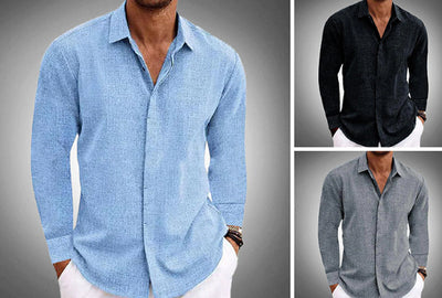 Men's Long Sleeve Linen Button Up Shirt