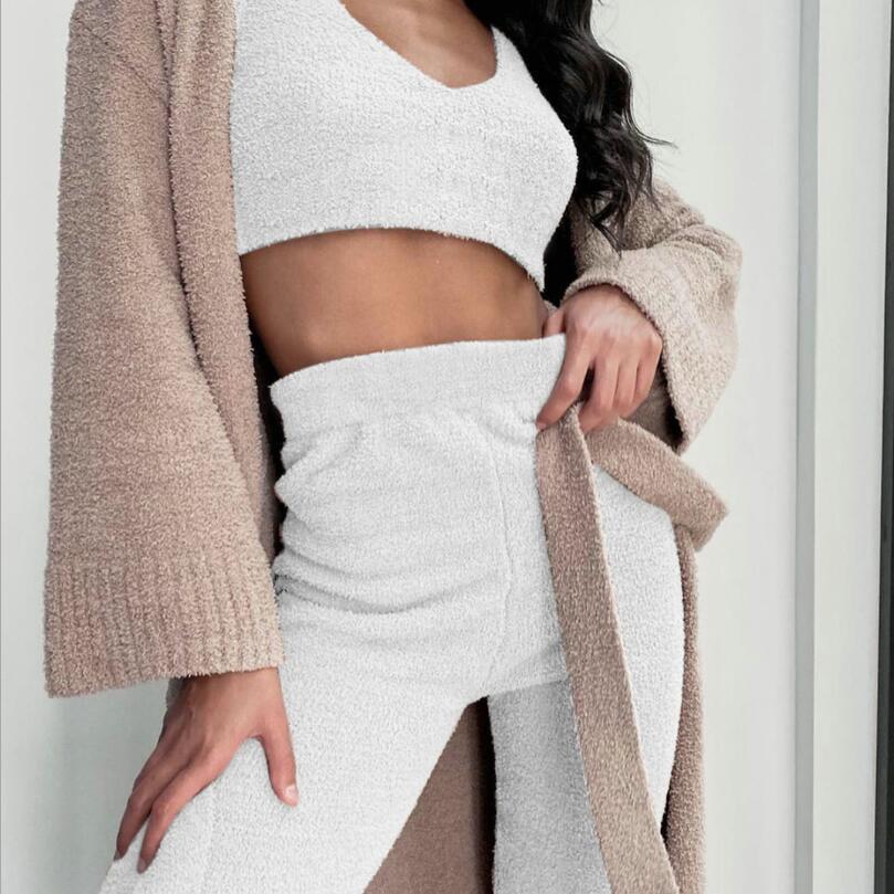 Women's 3 Pc Long Sleeve Crop Tank Top And Drawstring Shorts Pajama Set