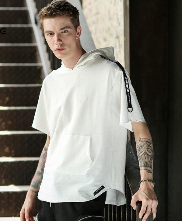 Men's Summer Short Sleeve Loose Hoodie