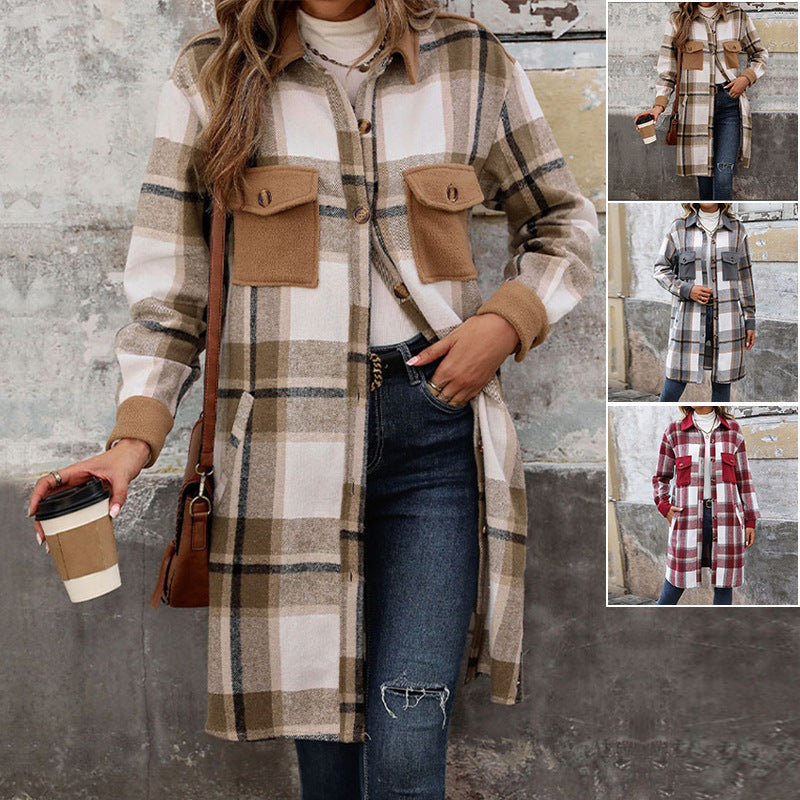 Women's Plaid Winter Long Coat