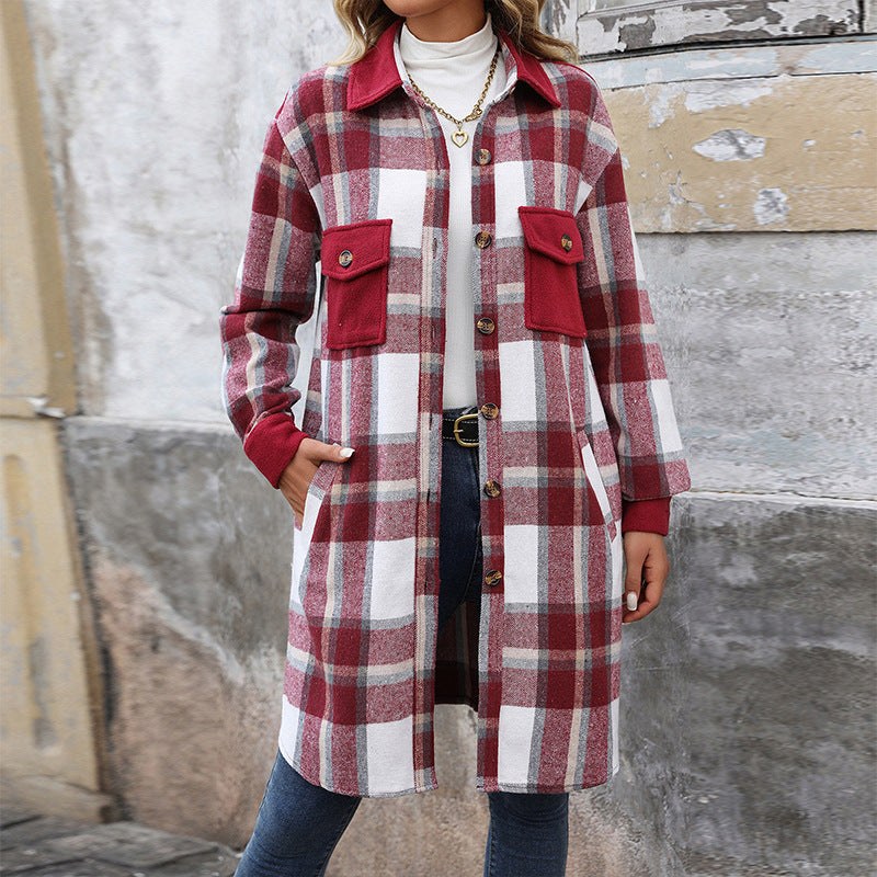 Women's Plaid Winter Long Coat