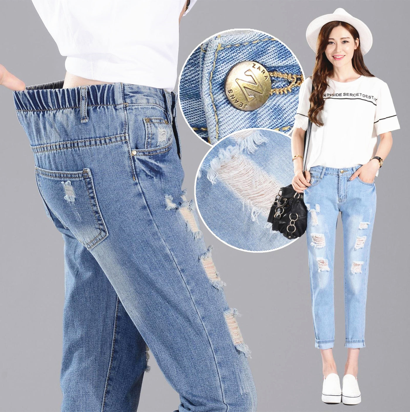 Women's Ripped High Ankle Jeans
