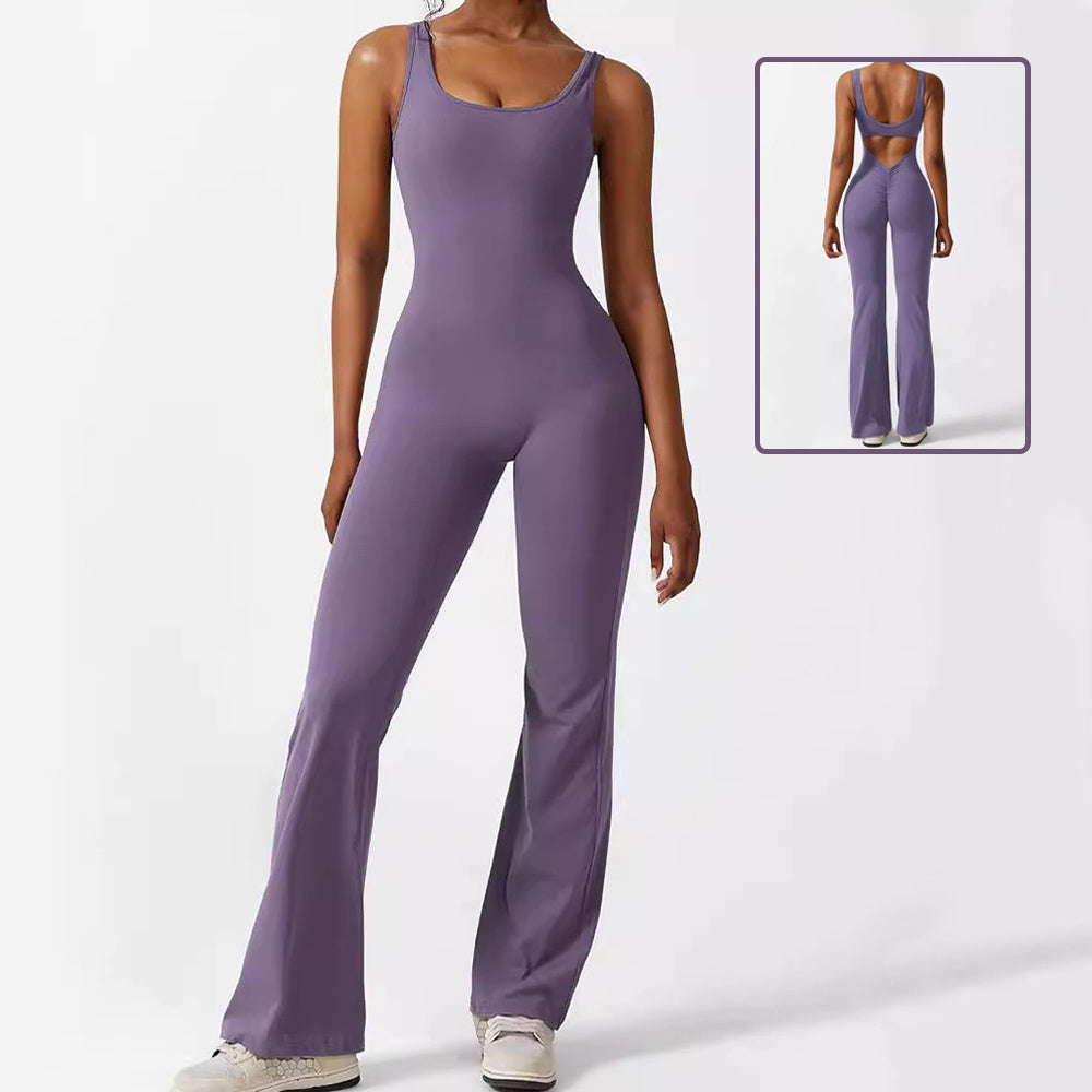 Women's Sleeveless One Piece Jumpsuit - Flared Bottom