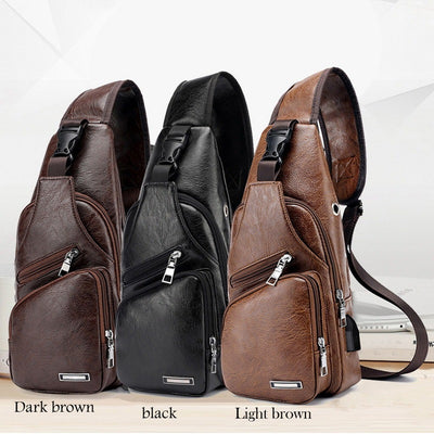 PU Leather Cross Body Travel Bag with Built in Charger