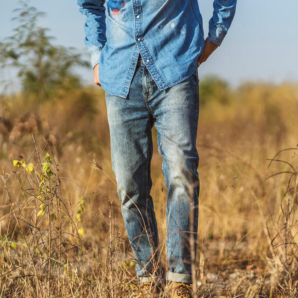Men's Washed Straight Leg Jeans