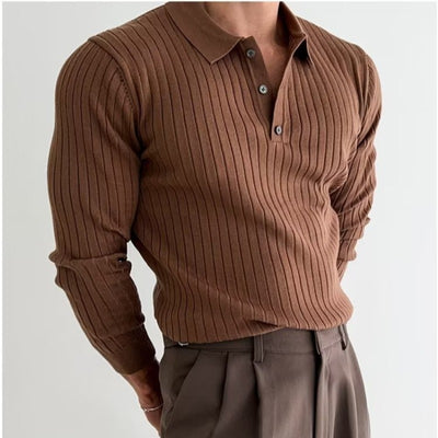 Men's Knitted Long Sleeve Polo