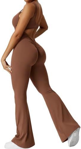 Women's Sleeveless One Piece Jumpsuit - Flared Bottom