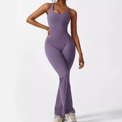 Women's Sleeveless One Piece Jumpsuit - Flared Bottom