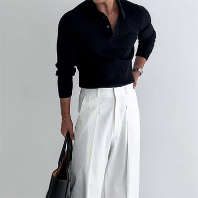 Men's Knitted Long Sleeve Polo