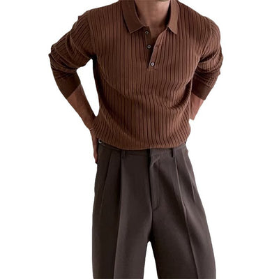 Men's Knitted Long Sleeve Polo