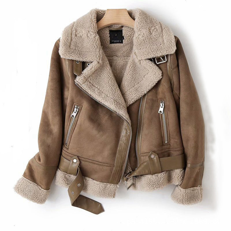 Women's Winter Wool Sued Biker Coat