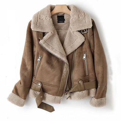 Women's Winter Wool Sued Biker Coat