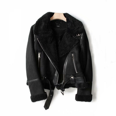 Women's Winter Wool Sued Biker Coat