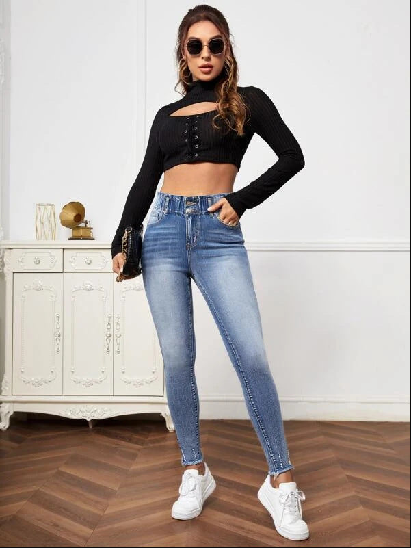 Women's High Waste Elastic Skinny Jeans