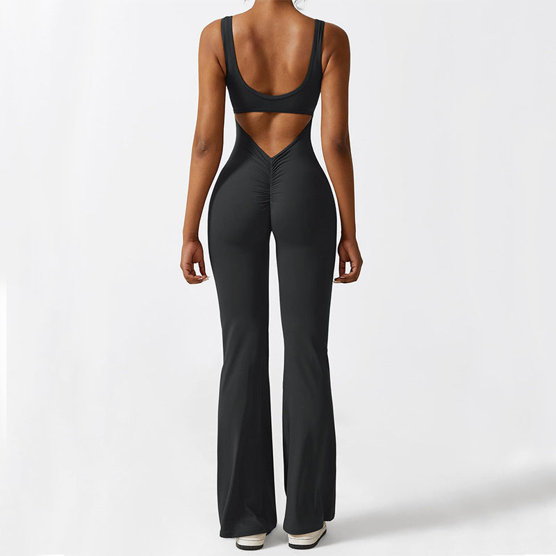 Women's Sleeveless One Piece Jumpsuit - Flared Bottom