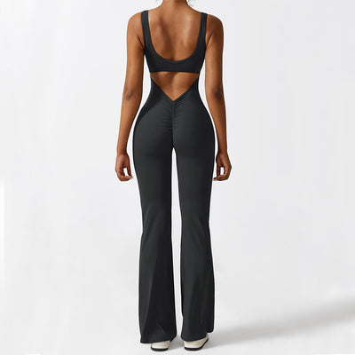 Women's Sleeveless One Piece Jumpsuit - Flared Bottom