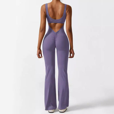 Women's Sleeveless One Piece Jumpsuit - Flared Bottom