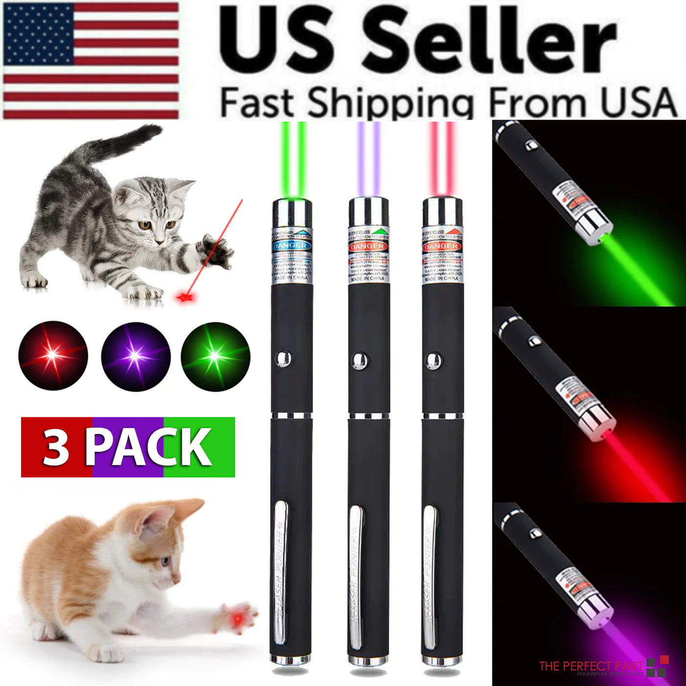 3 Packs 900Mile Laser Light Pointer Pen Green Blue Red Light Visible Beam Lazer
