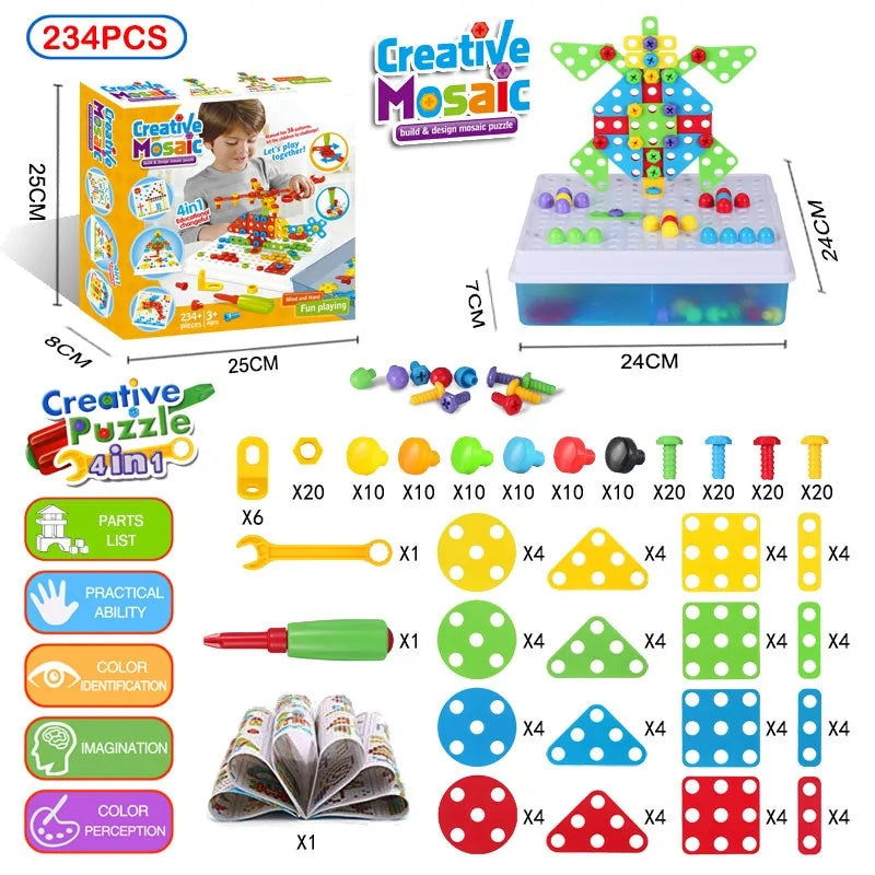 Children's Creative Mosaic Drill and Tools Building Kit