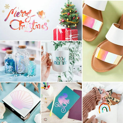 HTVRONT 12pcs 12X12 Inch Holographic Adhesive Vinyl Sheets Sticky Craft Sticker Film Permanent Vinyl for DIY Cup Window