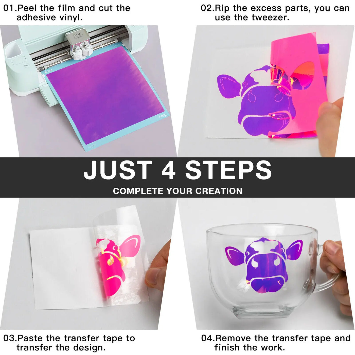 HTVRONT 12pcs 12X12 Inch Holographic Adhesive Vinyl Sheets Sticky Craft Sticker Film Permanent Vinyl for DIY Cup Window