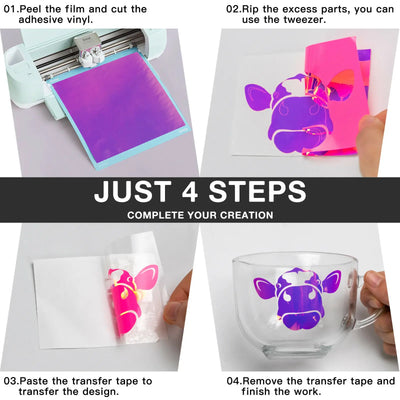 HTVRONT 12pcs 12X12 Inch Holographic Adhesive Vinyl Sheets Sticky Craft Sticker Film Permanent Vinyl for DIY Cup Window