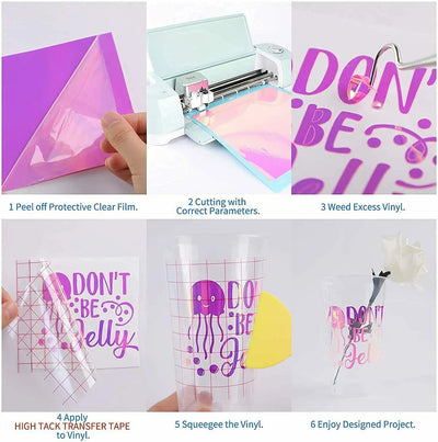 HTVRONT 12pcs 12X12 Inch Holographic Adhesive Vinyl Sheets Sticky Craft Sticker Film Permanent Vinyl for DIY Cup Window