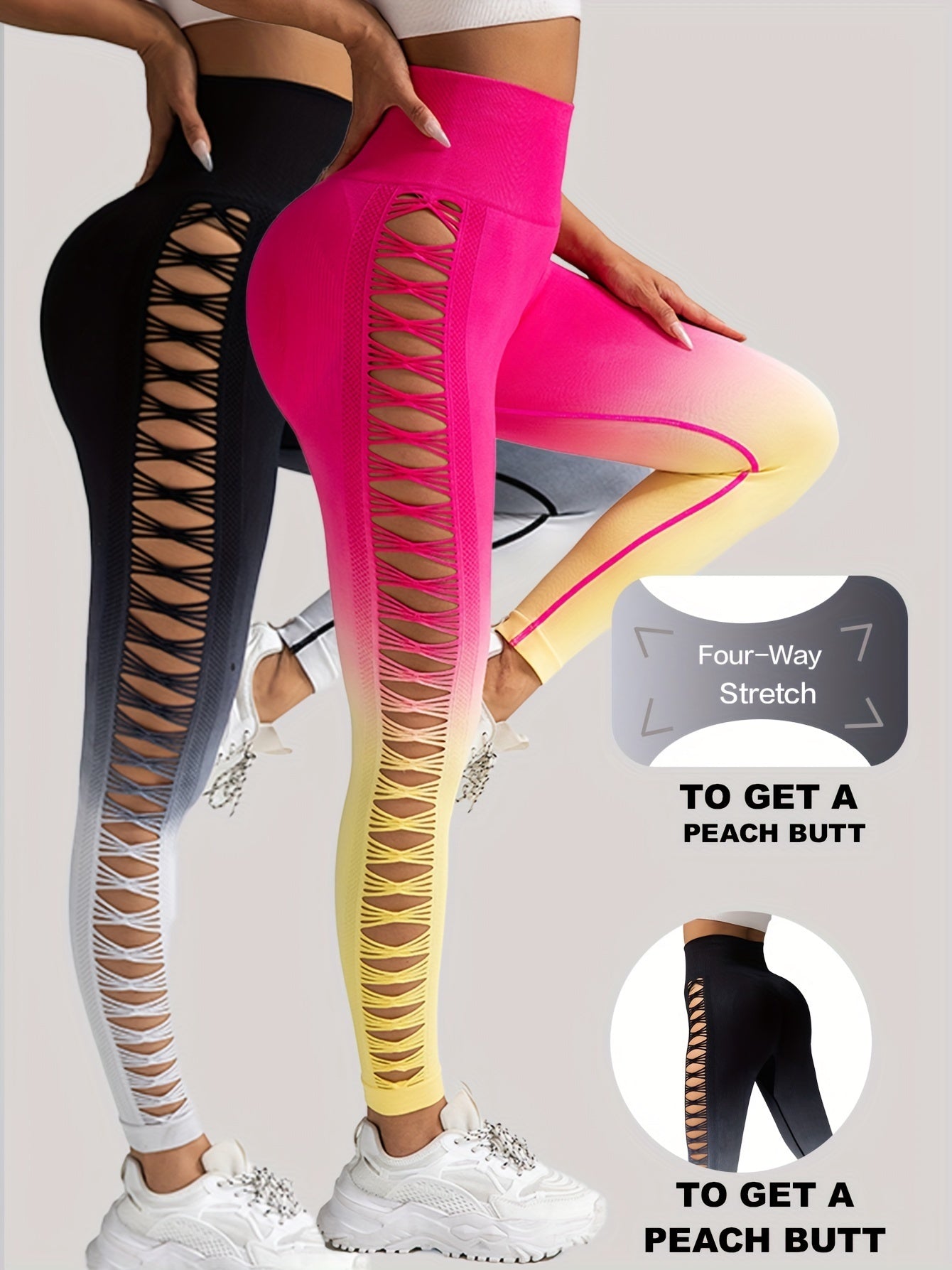 Women's Side Ripped Butt Lift Yoga Leggings 2 Pack