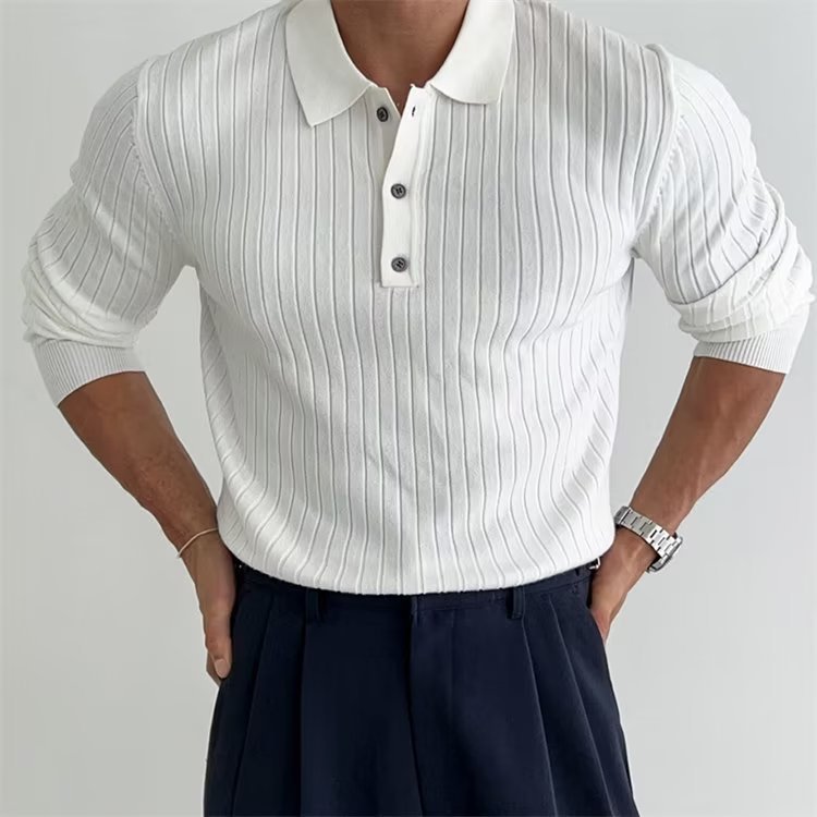 Men's Knitted Long Sleeve Polo