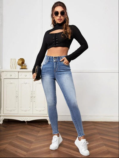 Women's High Waste Elastic Skinny Jeans