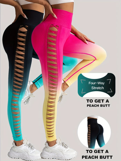 Women's Side Ripped Butt Lift Yoga Leggings 2 Pack