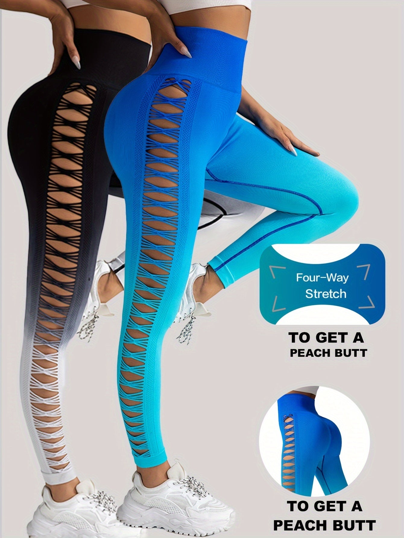 Women's Side Ripped Butt Lift Yoga Leggings 2 Pack