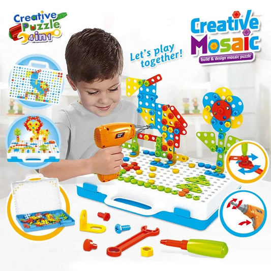 Children's Creative Mosaic Drill and Tools Building Kit